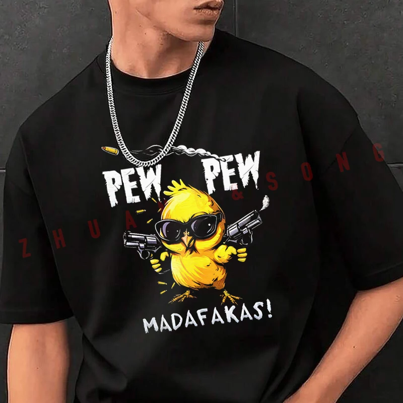 

Cool Chick PEW PEW Men's Fashionable Printed T-Shirt Short Sleeve Exquisite Design Essential T Shirt