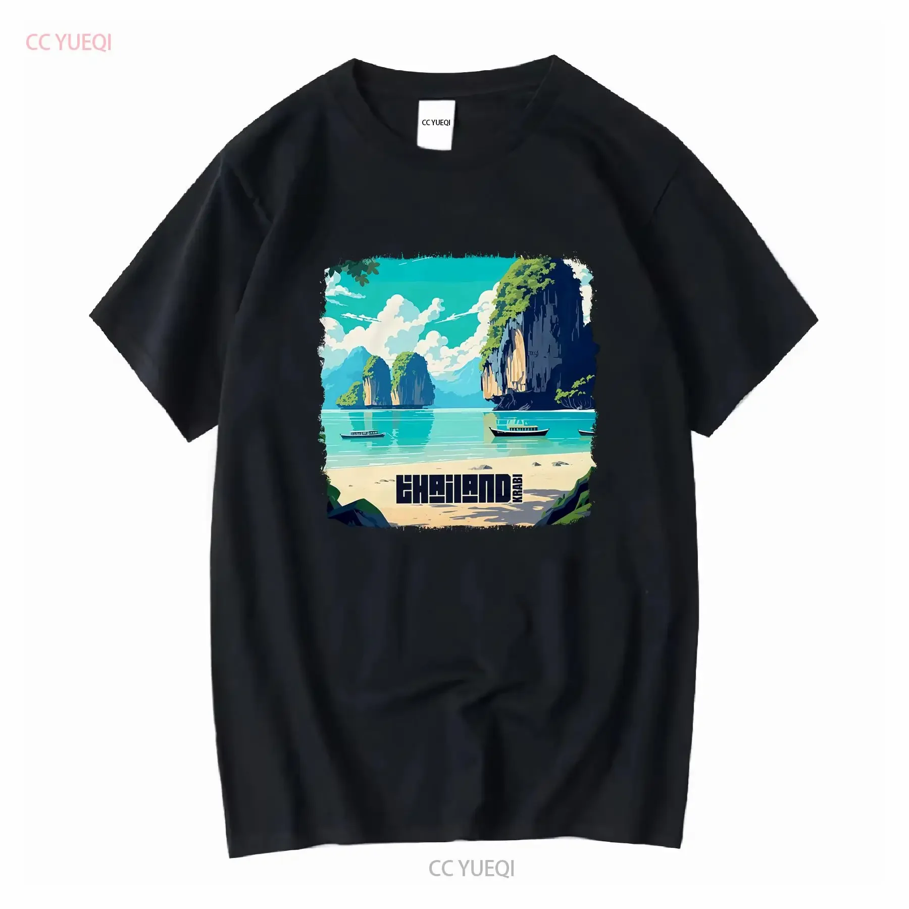 Camiseta Krabi Thailandia Beach para hombre, camiseta clásica vintage lavada ligeramente para uso diario, ropa de diseñador, cómoda y transpirable