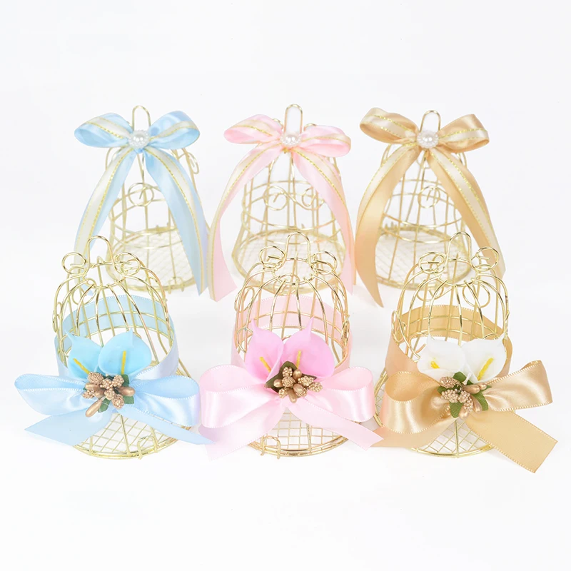 10Pcs Mini Metal Gold Vintage Retro Bird Cage Candy Boxes Baby Shower Favor Gift Box For Guests Wedding Party Birthday Souvenir