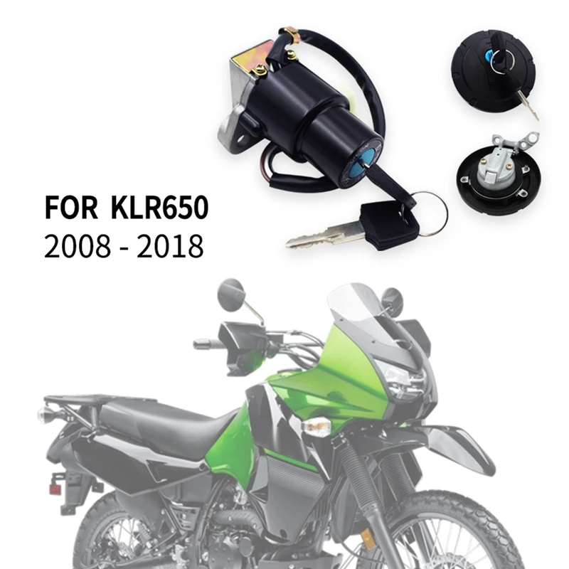 Motorcycle Ignition Switch Lock GAS Fuel Tunk Cap Lock With Key Set For Kawasaki KLR650 2008-2018