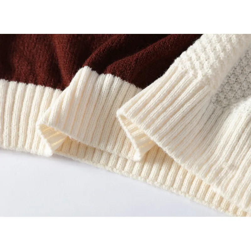 New Trendy Loose Young Boys Sweater 2025 Winter Fashion Patchwork Jumper Long Sleeve Warm Clothes Youth Students Knitwear