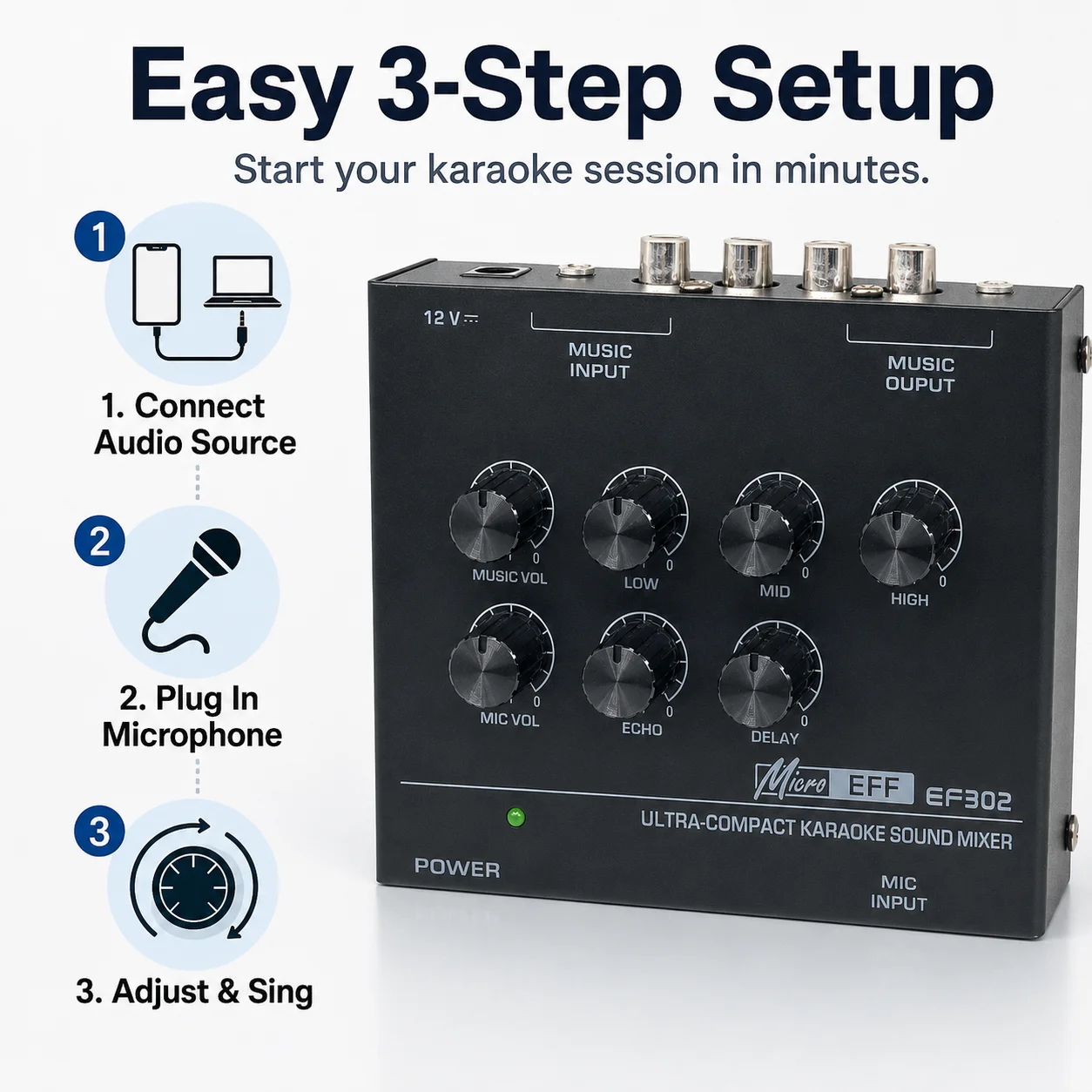 ミニカラオケオーディオミキサーEF302 7ノブ調整 エコー - Audio Music Mixer のレビューと価格