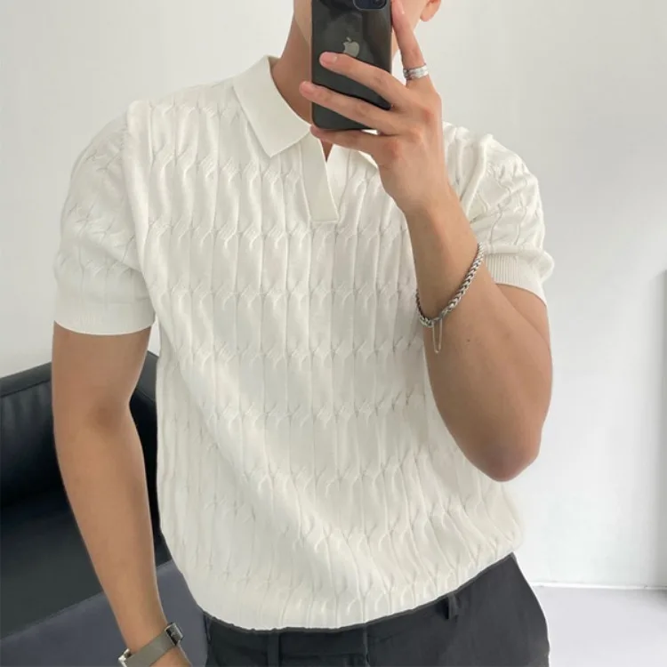 

Summer Short Sleeve Polo Shirt For Men, High-End Korean Style, Slim Fit, Turn-Down Collar, Solid Color, Casual Thin Knitted Top,