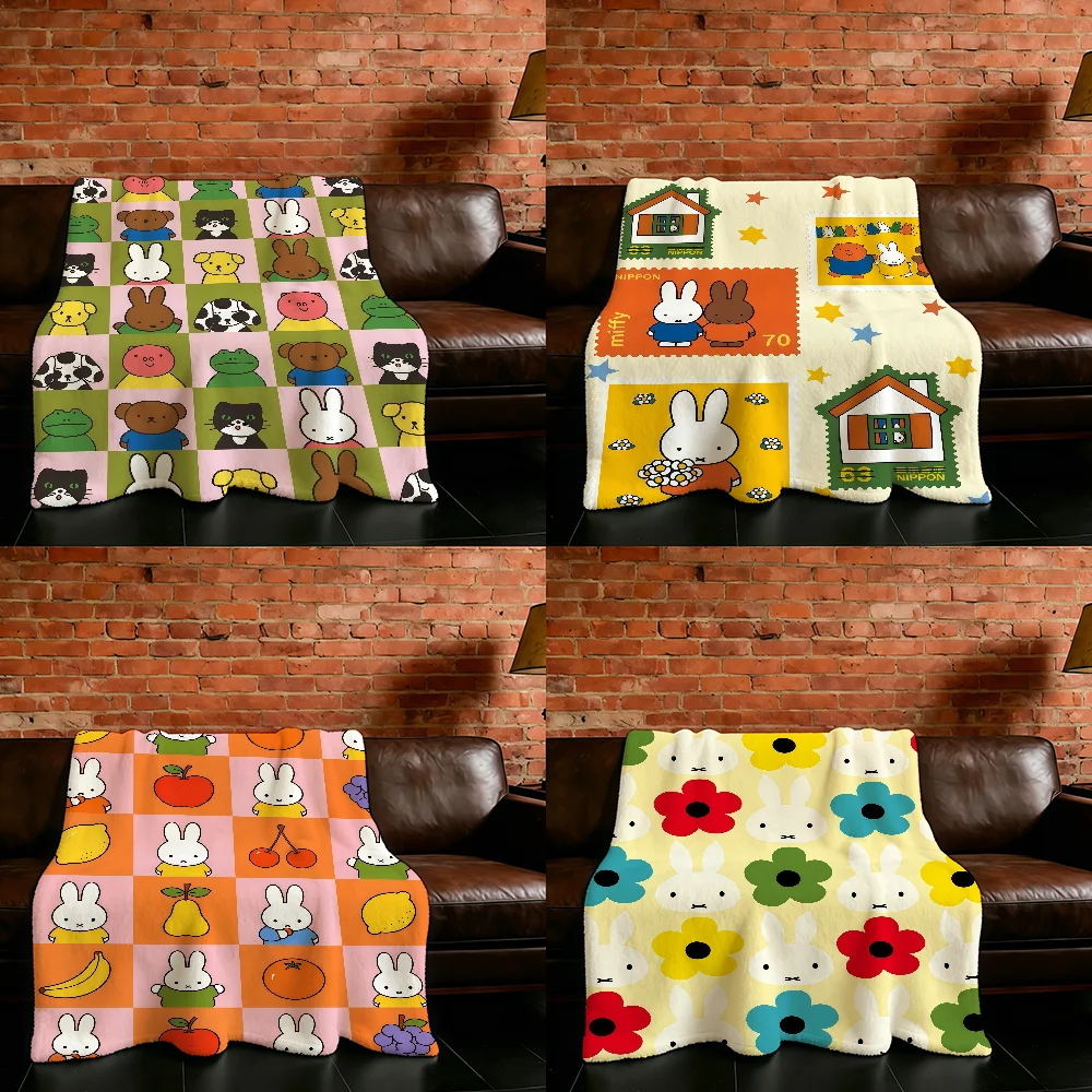 Cartoon Cute M-Miffy-ES Blanket Flannel Warm Soft Throw Blanket For Room Sofa Childish Birthday Gifts