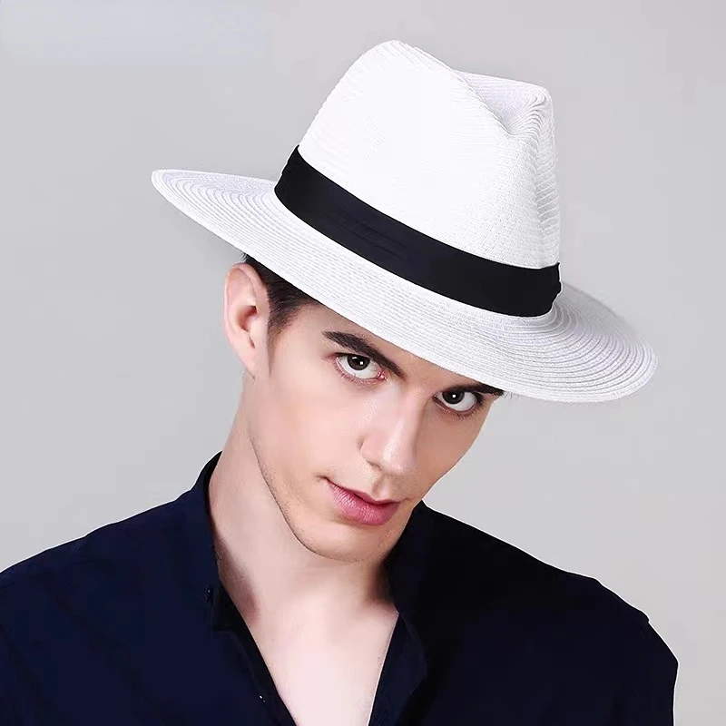 Große Größe 56-58 59-60 cm Neue Natürliche Panama Stroh Hut Sommer Männer Frauen Breite Krempe strand UV Schutz Fedora Sonnenhut Großhandel – Detail 9