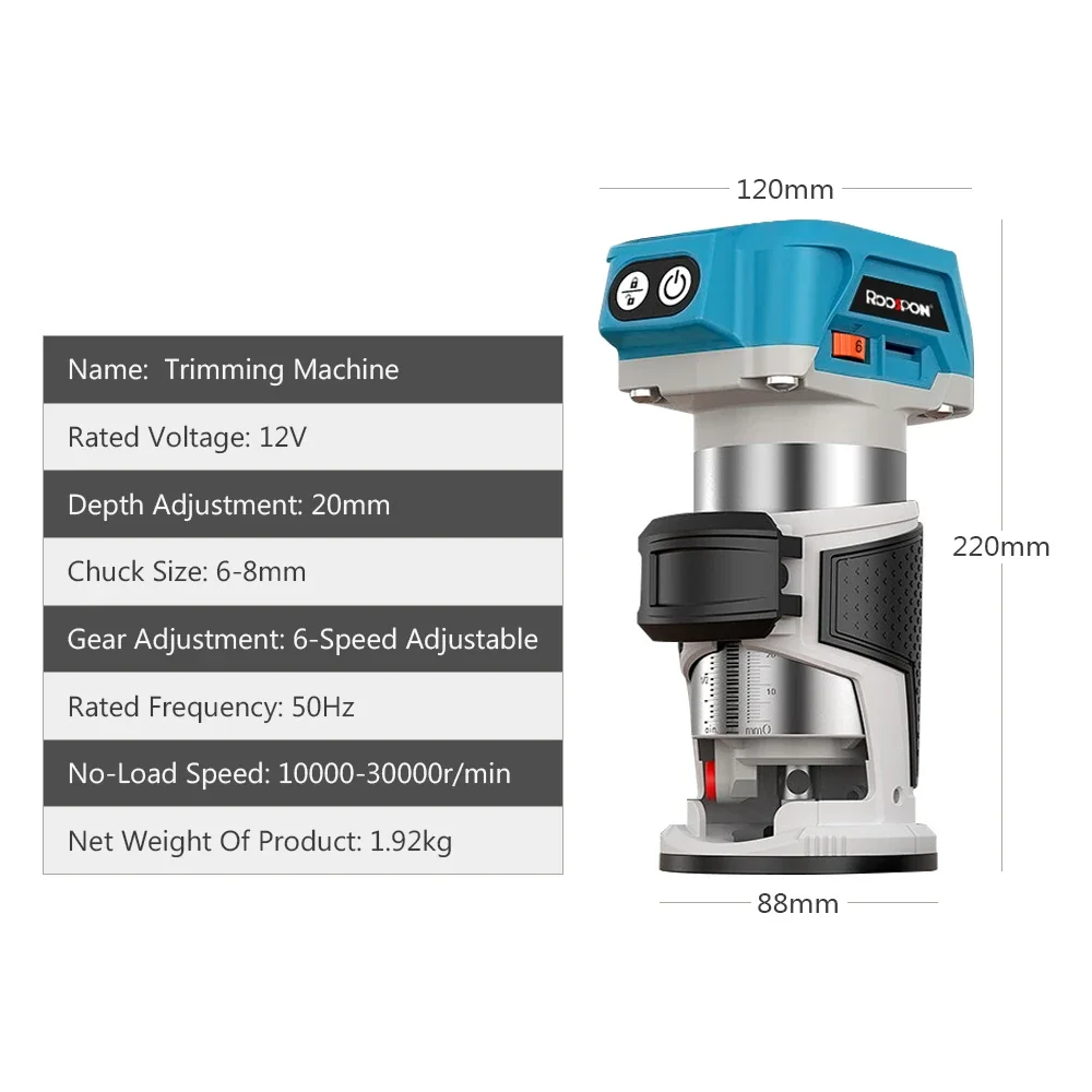 6 Speeds Brushless Electric Hand Trimmer Cordless Wood Router Woodworking Engraving Slotting Trimming Milling Machine For Makita