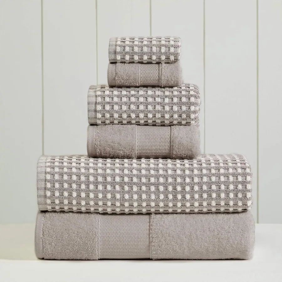 

6Piece 100 Combed Cotton Yarn Dyed Cobblestone Jacquard Towel Set for Bathroom and Spa Use Soft Absorbent Texture with Elegant
