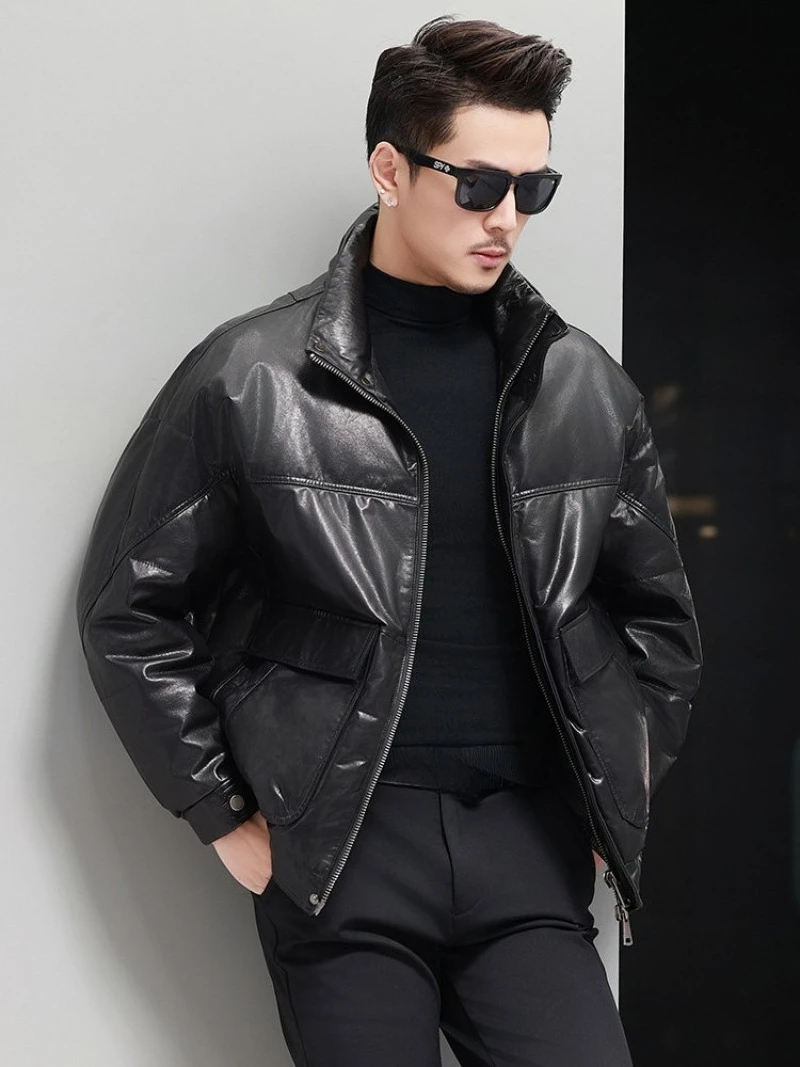 AYUNSUE Warm Winter Top Layer Cowhide Real Leather Down Coats for Man High Quality 100% Genuine Leather Jacket Men Outerwear