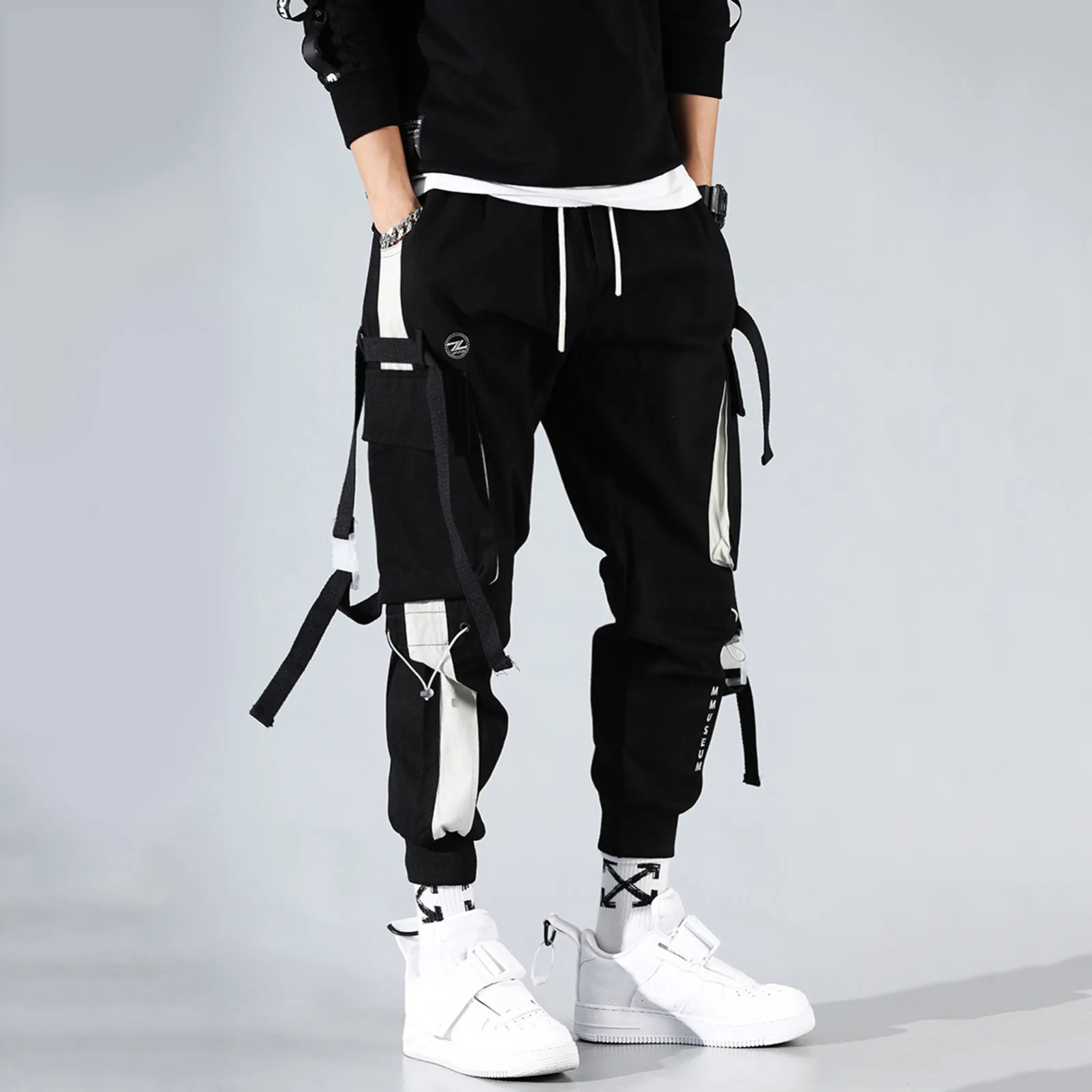 Cargo Harlem Pants Men'S long Trousers y2k belt Sweatpants Male Oversize Hip Pop pantalones male Drawstring Streewear 2024 pants