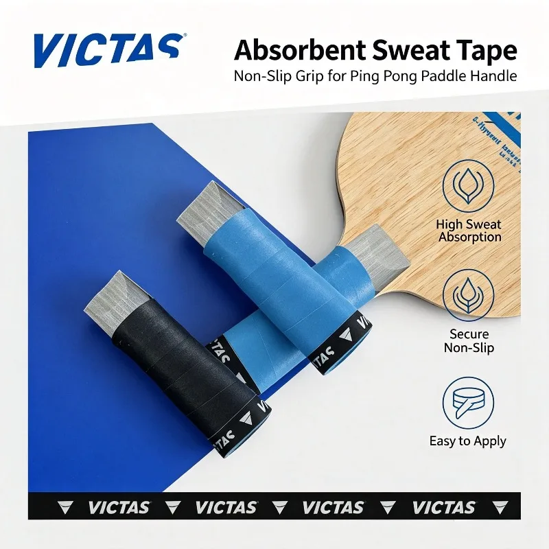 VICTAS Table Tennis Racket Grip Glue Tape Non-Slip Sweat Absorbent Blue Black Ping Pong Handle Glue Tape for Racket Handle