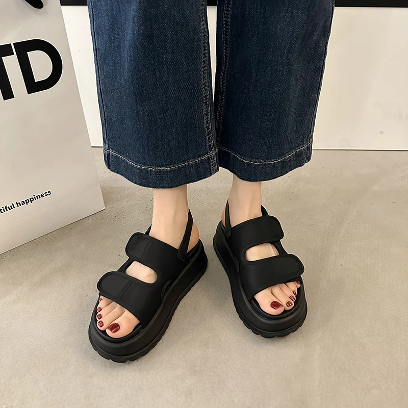 2023Women Summer New Casual Platform Sandals Stretch Fabric Fashion Shoes Women Elegant Wedges Cross Female Casual Footwear Size