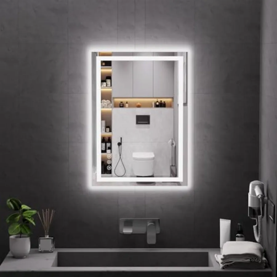 

28"x20" LED Mirror for Bathroom 90CRI Anti-Fog Vanity Mirror with Front and Backlight Shatter-Proof Wall Mirror with Light Easy