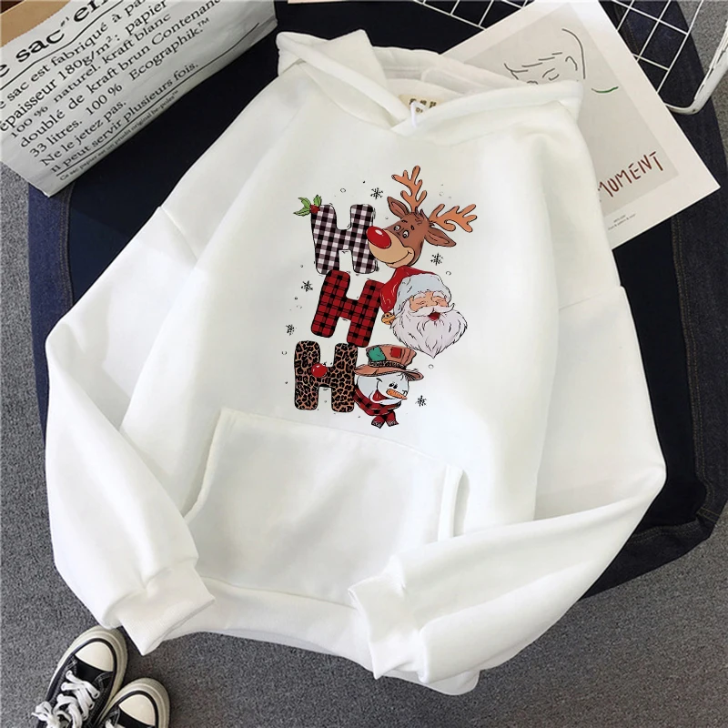 Women's Christmas Graphic Hoodies Reindeer Snowman Holiday Design with Checkered and Leopard Print Sweatshirts Casual Clothes