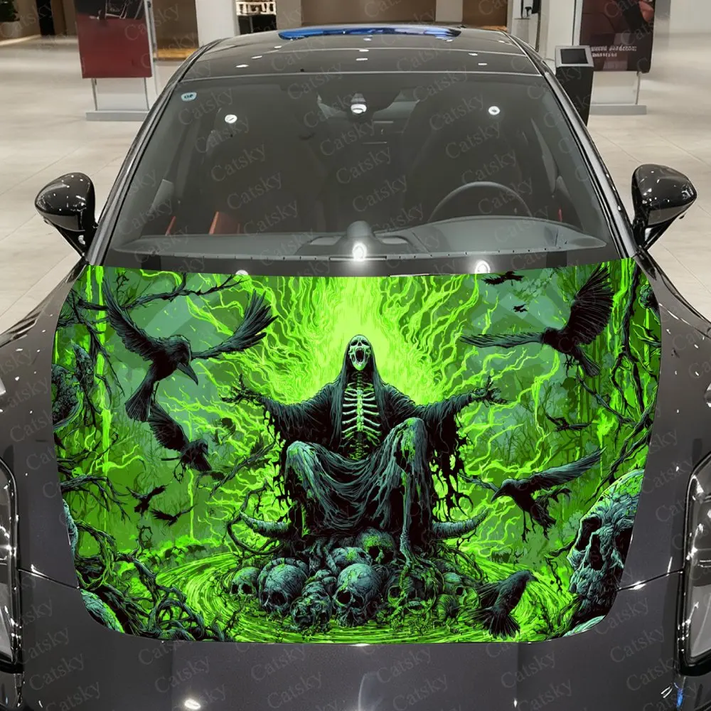

Necromancer Witch Skeleton Car Vinyl Wrap, PVC Waterproof Car Hood Sticker, Self-Adhesive Scratch-Resistant Stickers