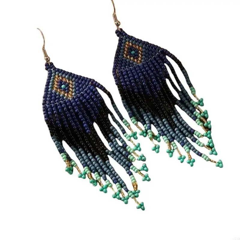 Ethnic Beaded Tassels Earrings Vintage Floral Ear Rings Accessories Lightweight Handmade Jewelry for Women