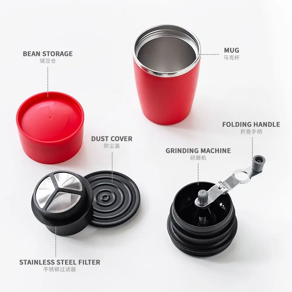 Travel Coffee Mug Grinder Filter Built-in Set Manual Coffee Mocha Maker