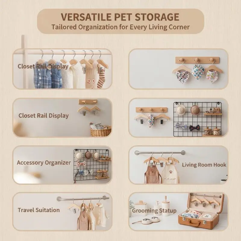 Mini Wooden Hangers With Stainless Steel Clips Space Saving Organizer For Pet Clothes And Small Items