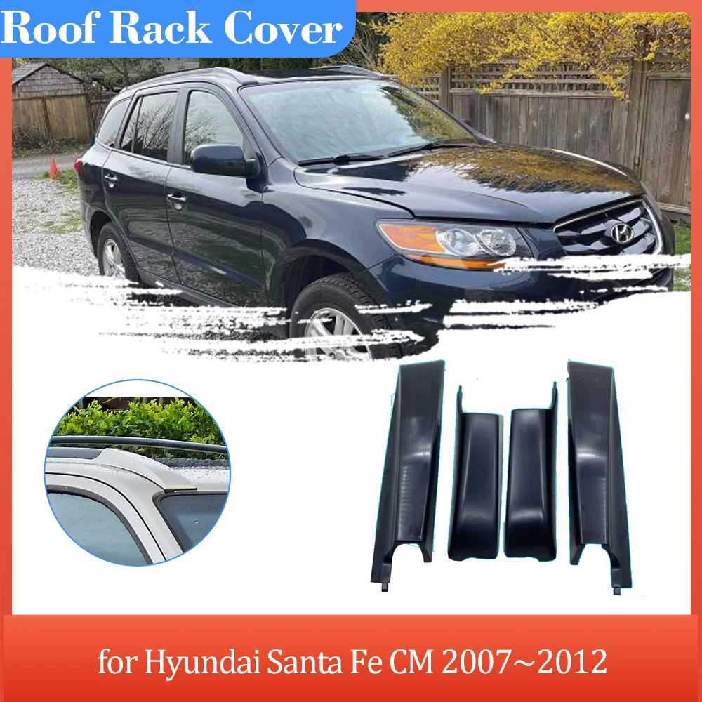 Car Roof Rack Cover for Hyundai Santa Fe CM 2007~2012 2008 2009 Black Luggage Bar Part Rail End Shell Cap Trim Shell Accessories