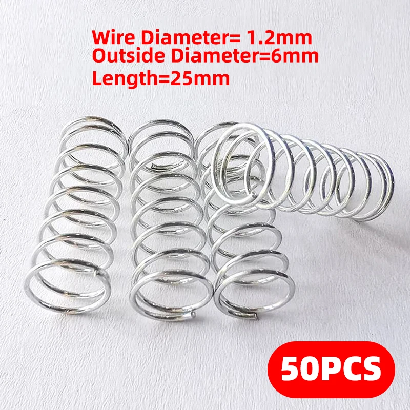 

Creamily 50Pcs Pressure Spring Stainless Steel Cylidrical Return Spring Wire Diameter=1.2mm Outer Diameter=6mm Length=25mm