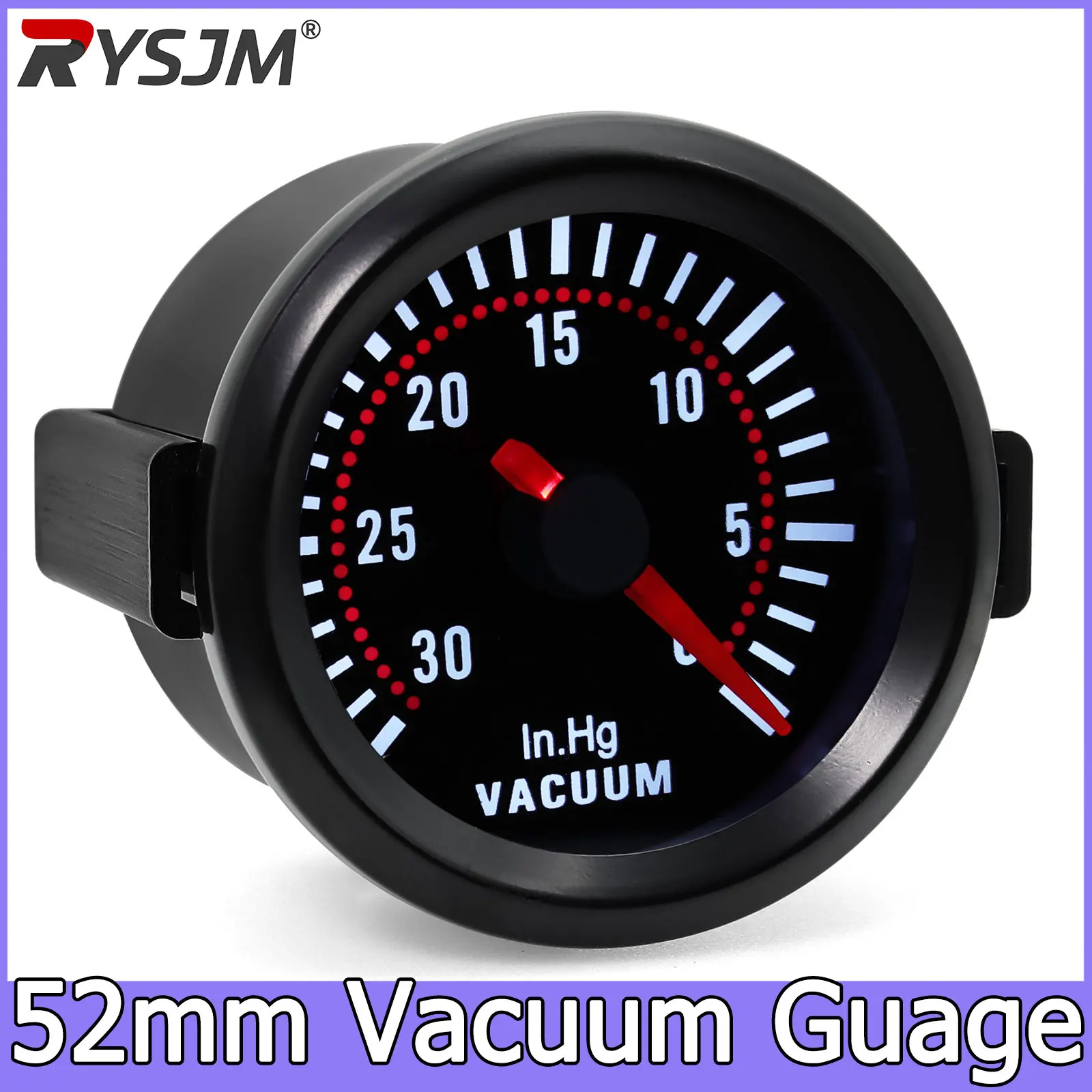 Manômetro de Vácuo Automotivo 52mm com Sensor -30~0 In.Hg, Medidor Universal de Pressão de Ar com Ponteiro e LED Branco para Carros a Gasolina 12V
