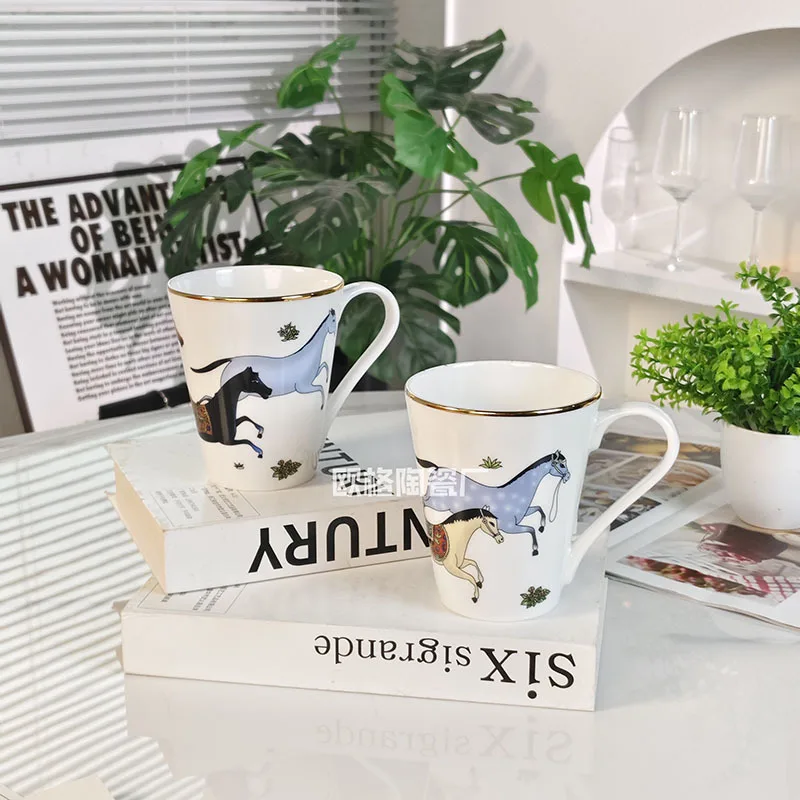 

Bone China Mug Pair Luxury Horse Design Coffee Cups Home Wedding Banquet Souvenir Gift