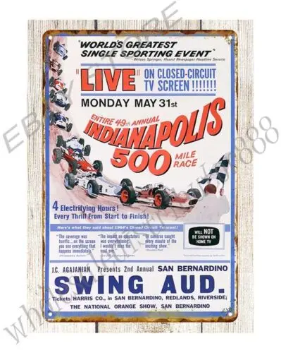 1965 49th Indianapolis 500 mile race car sport artwork metal tin sign