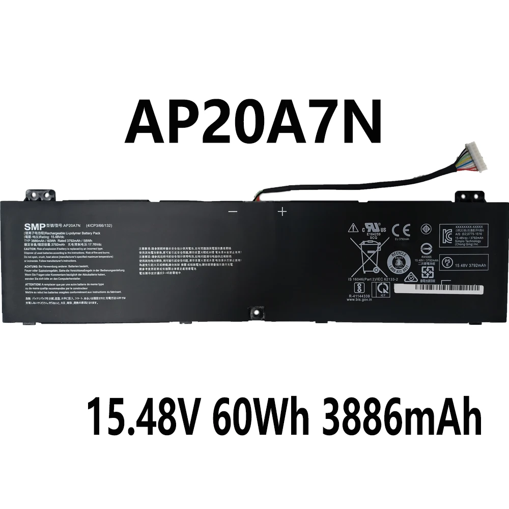 AP20A7N 15.48V 60Wh 3886mAh Laptop Battery For Acer Predator Triton 300 SE PT314-51s Notebook