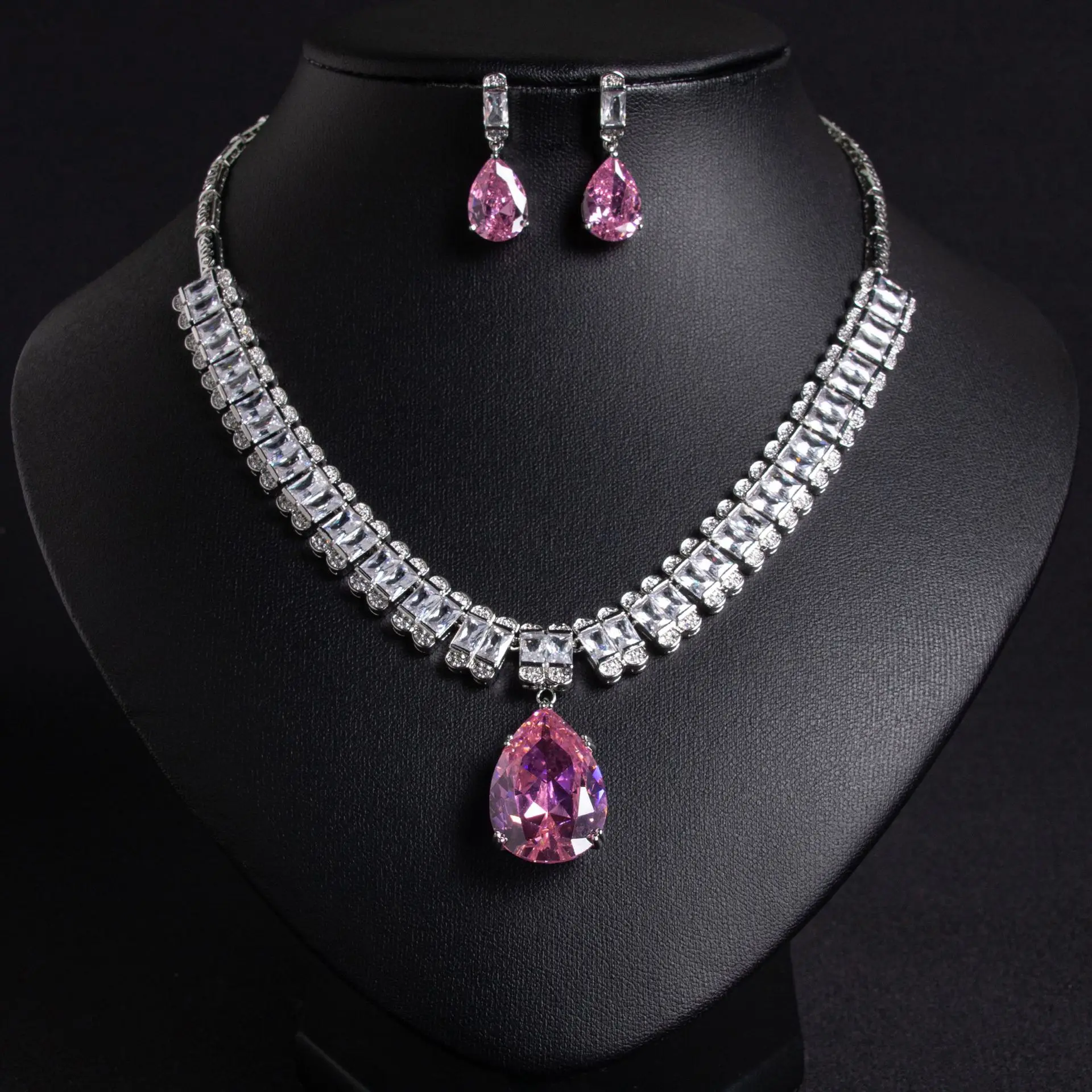 HIBRIDE New Simple Gentle Water Drop Multicolor Necklace Earrings Women's Clothing Jewelry Set Travel Gift Wedding S-878