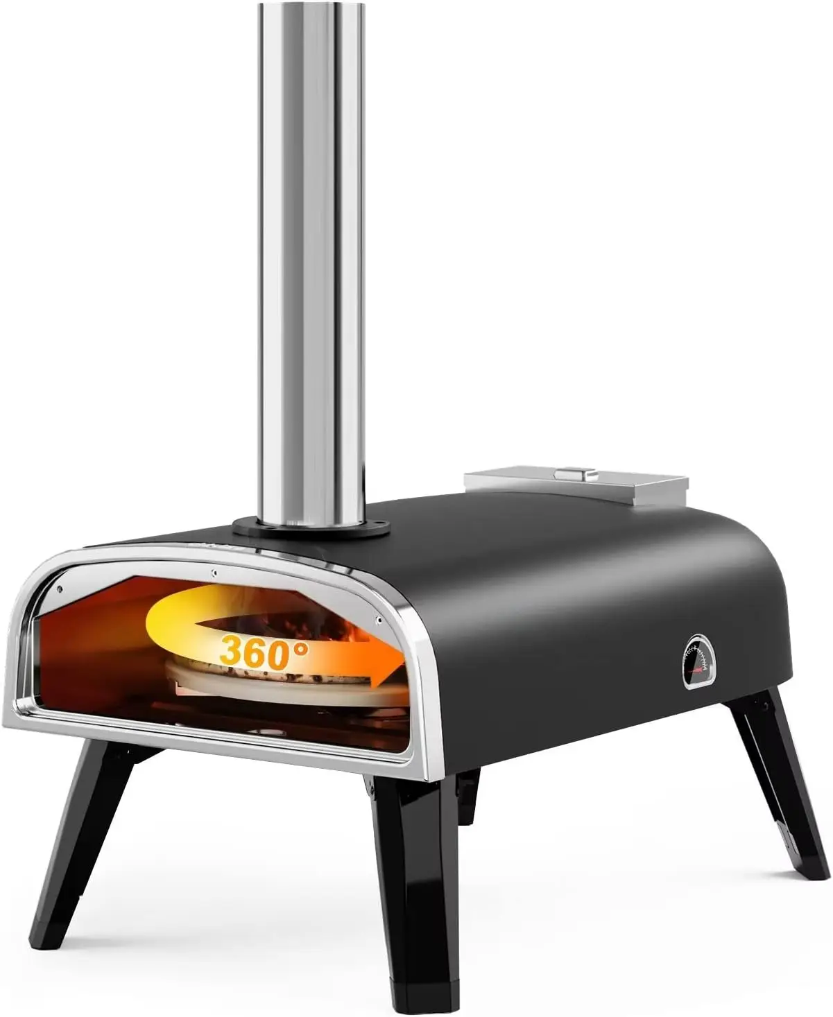 

Outdoor 12" Wood Pellet Pizza Ovens with Rotatable Round Pizza Stone Portable Wood Fired with Built-in Thermometer Pizza Stove