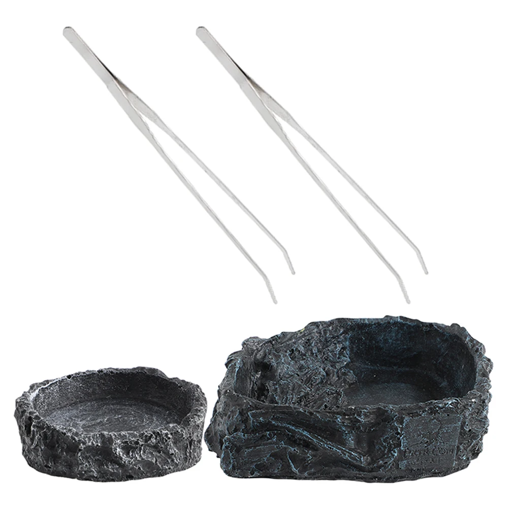 

Spacious Reptile Food Bowl Sturdy Integrated Snake Feeding Accessory Tweezer Bearded Dragon Tank Kit Tortoise