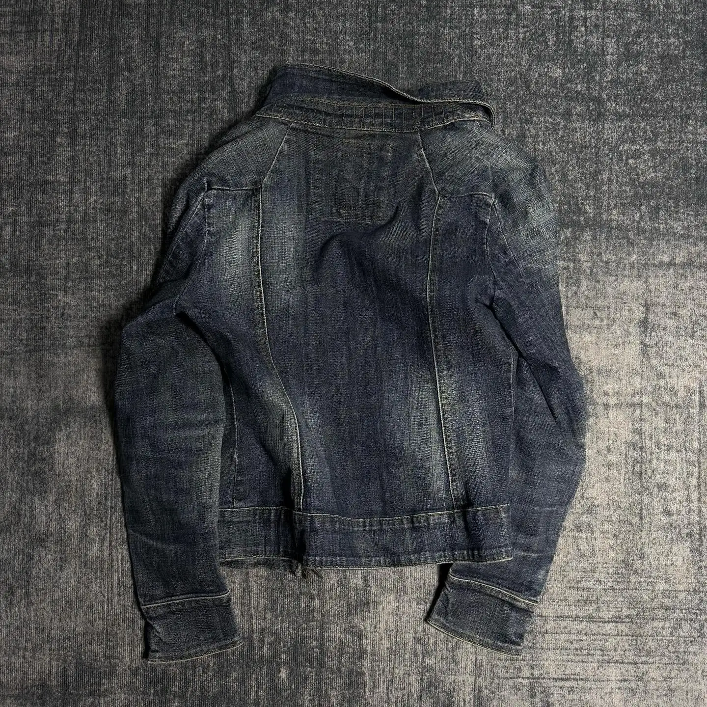 Y2K TrendyRetro Blue Slim DenimJacket Harajuku FashionShort Multi-CollarZippeJacket GothicPunk Sexy Shoulder Pad Jacket