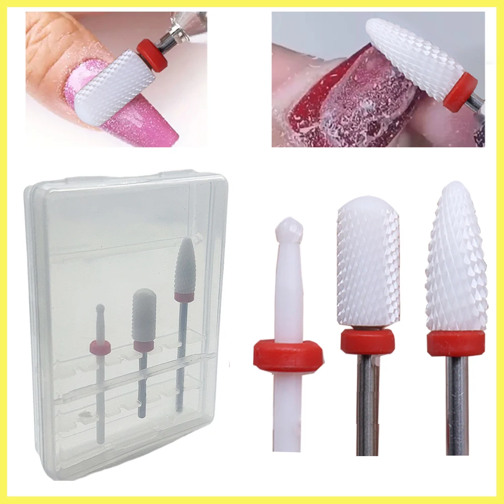 3 قطعة مجموعة لقمة ثقب أظافر سيراميك ، 3/32 بوصة (2.35 مللي متر) لقمة مثقاب كهربائية لآلة حفر الأظافر والباديكير Efile Cuticle Remo