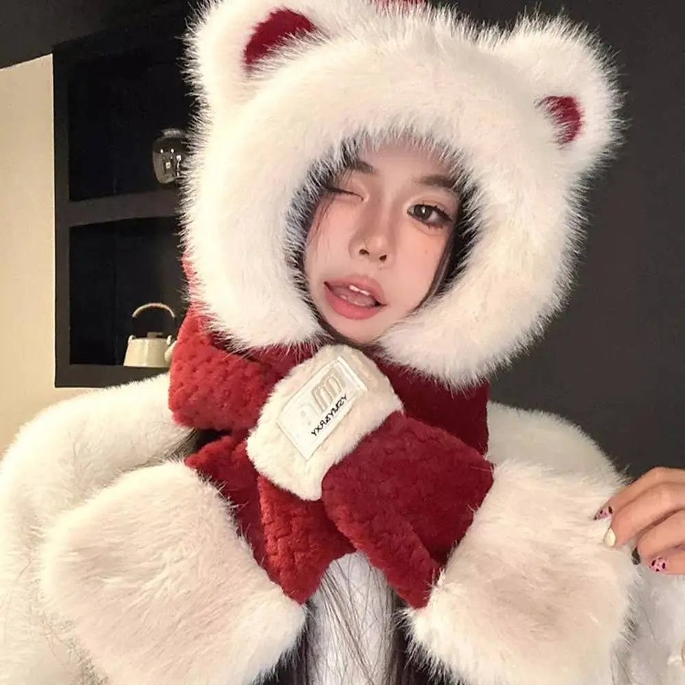 ファッションぬいぐるみ冬一体型キャップスカーフ暖かい厚みのある耳保護帽子カジュアル防風ネックウォーマーサイクリング