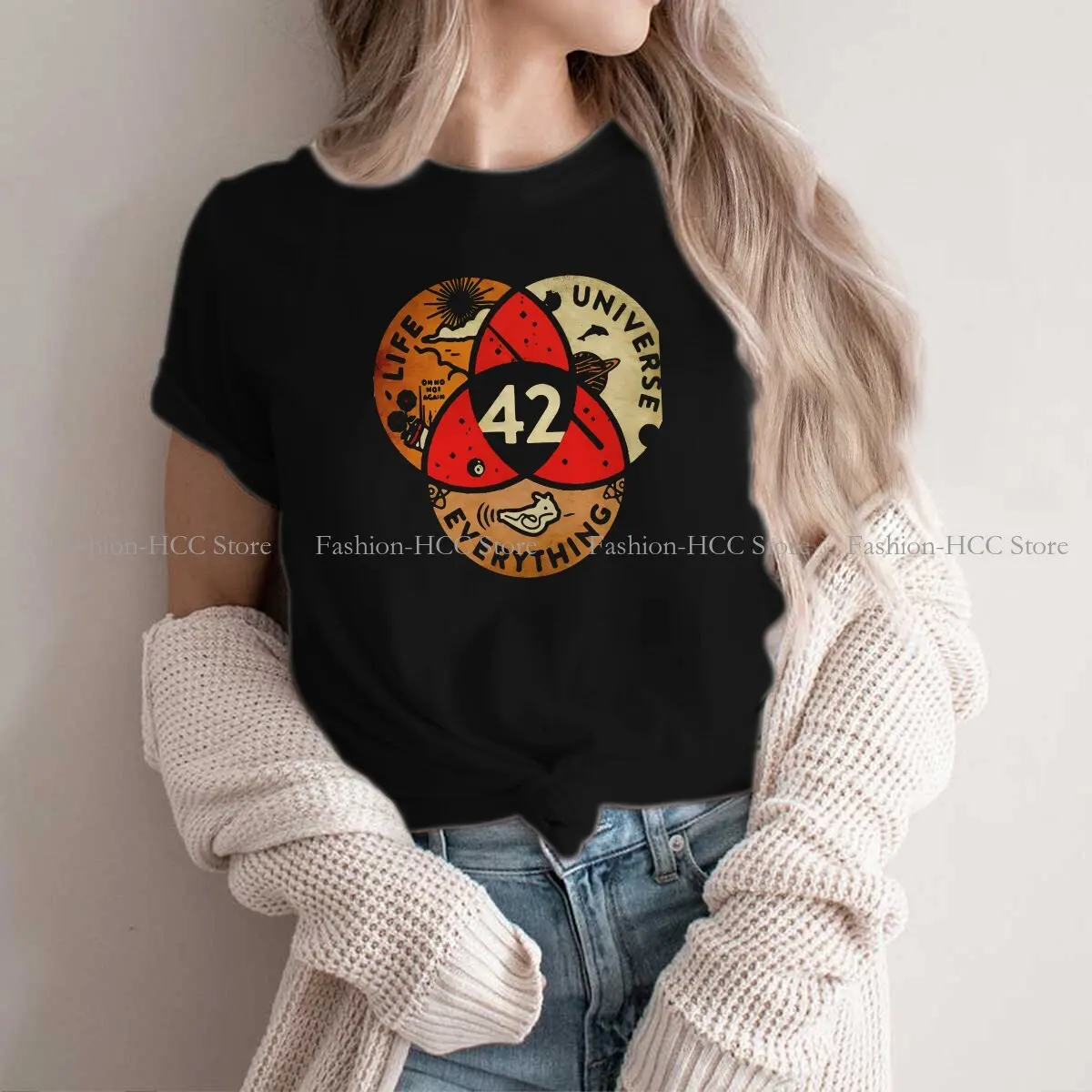 Venn Diagram Polyester TShirts 42 The Answer To Life Distinctive Women's T Shirt New Trend Clothing