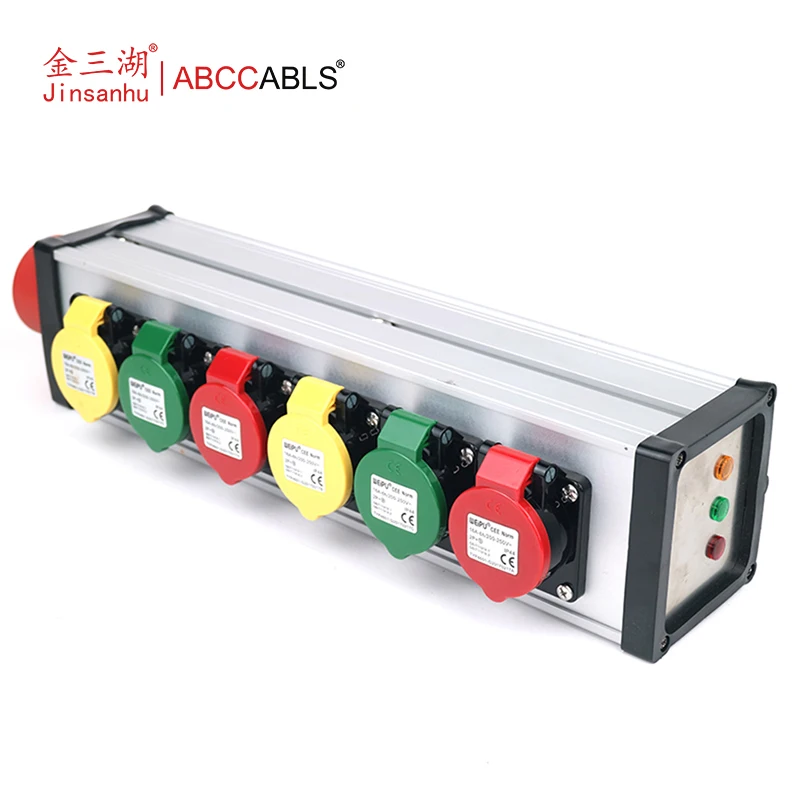 ABCCABLS 32A 5Pin CEE Input Power Distro Bar | 6 Ways 16A 3P Industrial Socket Stage Power Splitter
