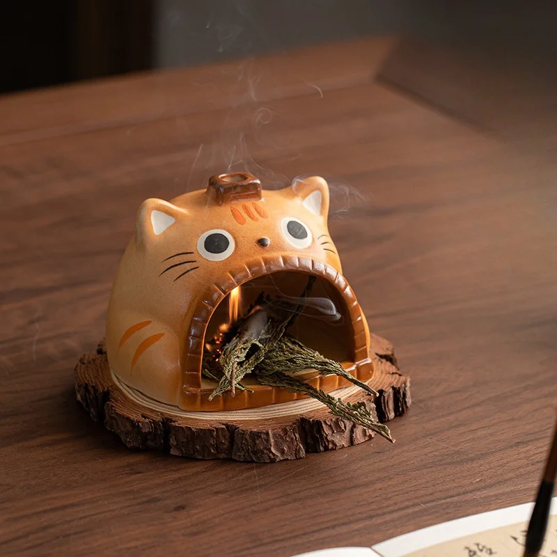 Cute Cat Ceramic Backflow Incense Burner Palo Santo Sage Lavender Aroma Furnace Indoor Home Decor Incense Holder