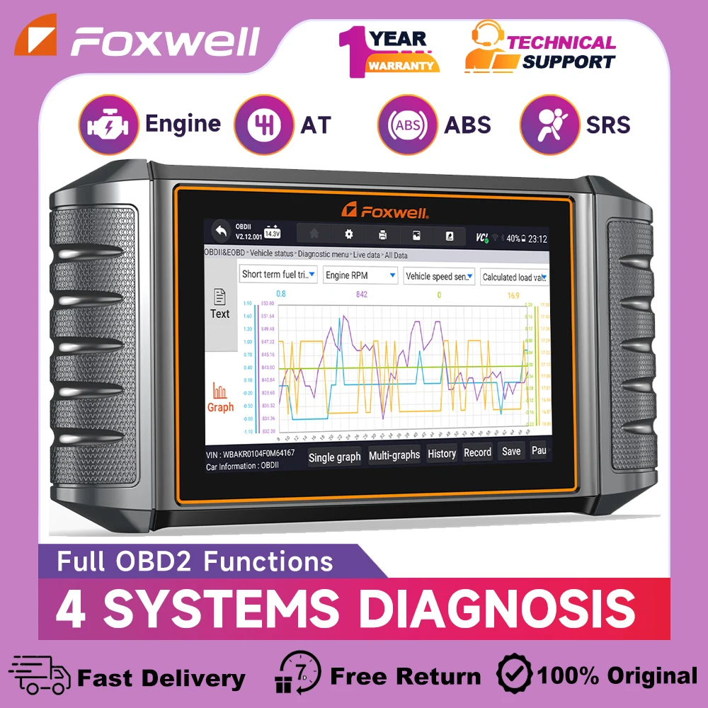 Foxwell NT706 OBD2 Scanner Diagnostic Tool Car Code Reader ABS SRS Transmission Engine OBDII Automotive Scan Tester Free Update