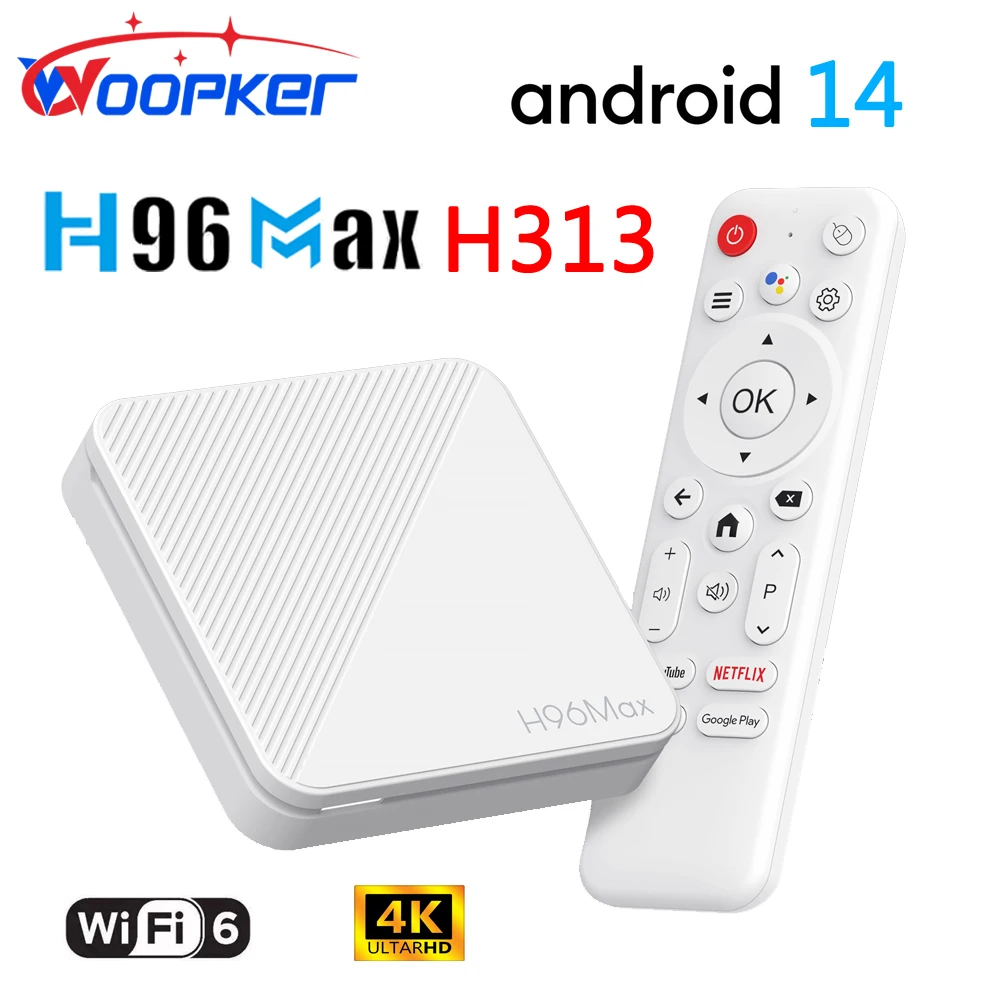 Woopker Smart TV Box H96 Max H313 Android Box Support 2.4G/5.8G WiFi6 BT6.0 4K Video Media Player Android 14 Set Top Box 2024