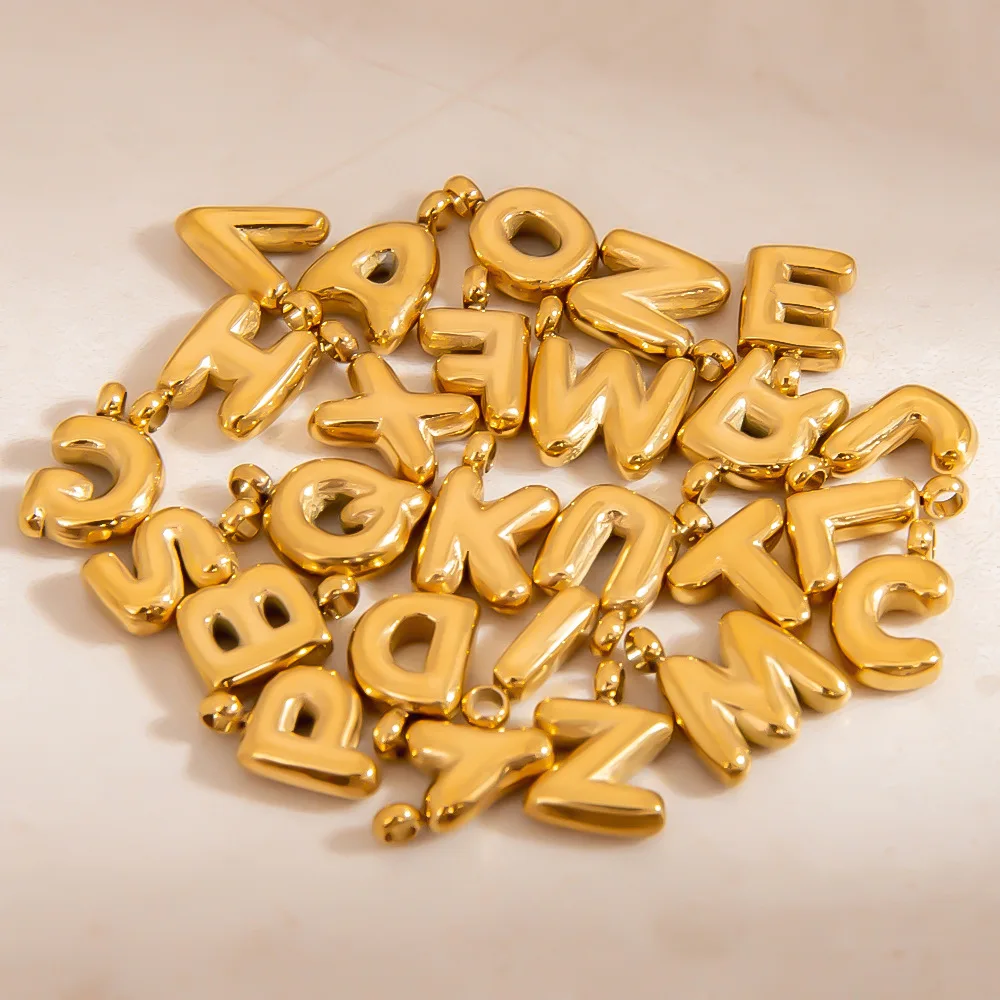 New Stainless Steel Gold Plated Charms Fashion Bubble Letter Pendant Titanium Steel 26 Letter DIY Bracelet Necklace Accessories