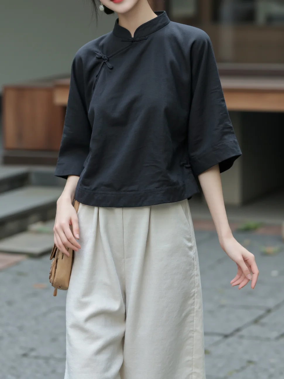 Novo chinês sle zen algodão chá traje feminino svel topo e saia conjunto tradicional qipao design com gola