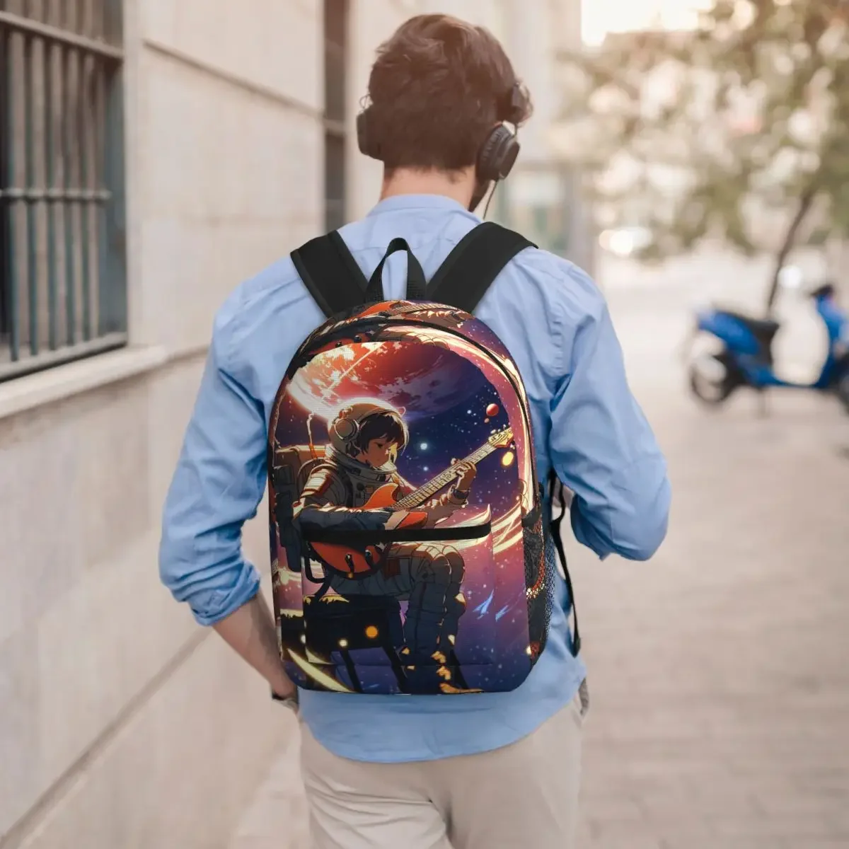 Astronaut Playing Guitar In The Space Backpack Boys Girls BookBag Children School Bag Computer Shoulder Bags for Men Women