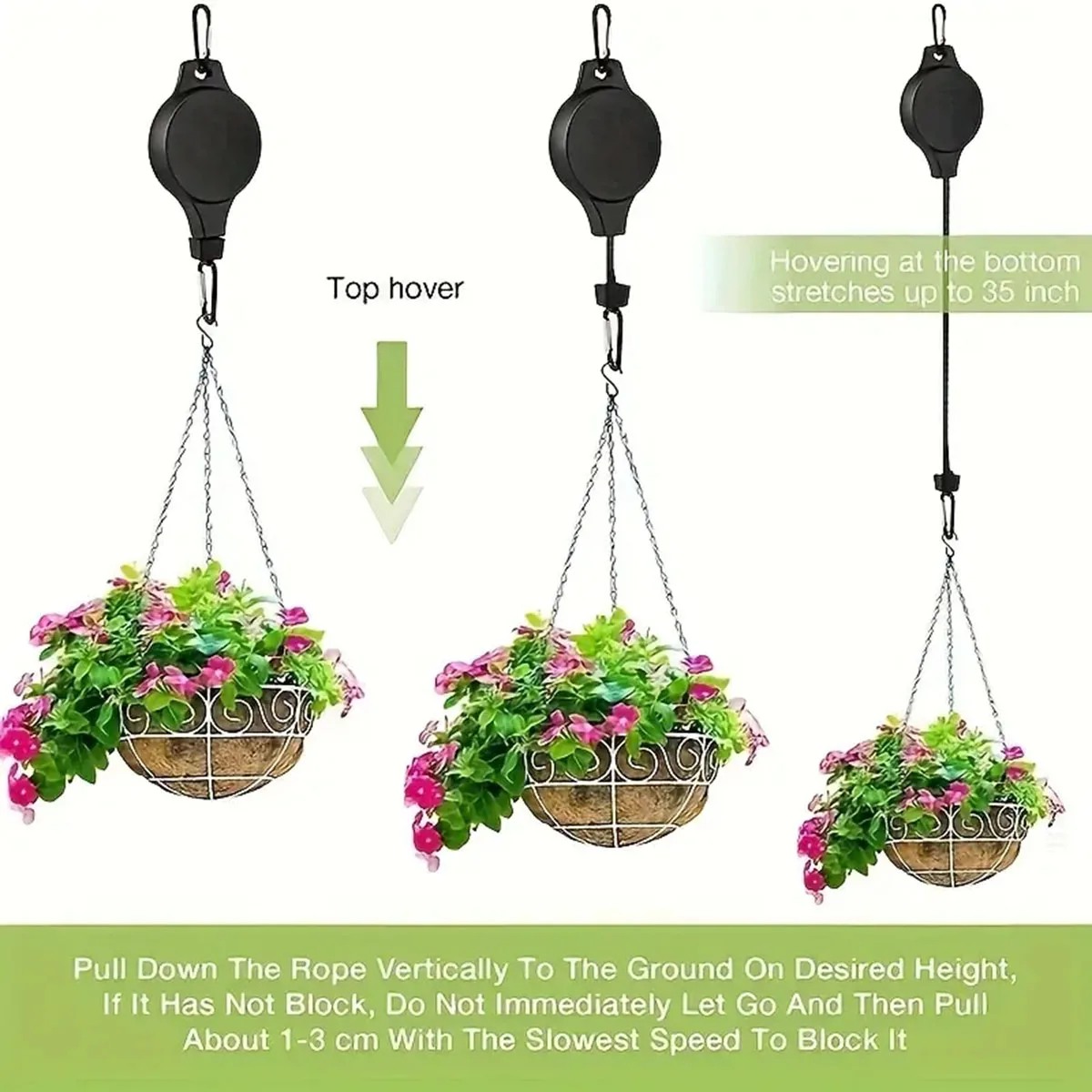 Pulley Retractable， Hanger Plant Hook Pulley Adjustable Height Wheel For Hanging Plants，For Garden Baskets Pots & Birds Feeder