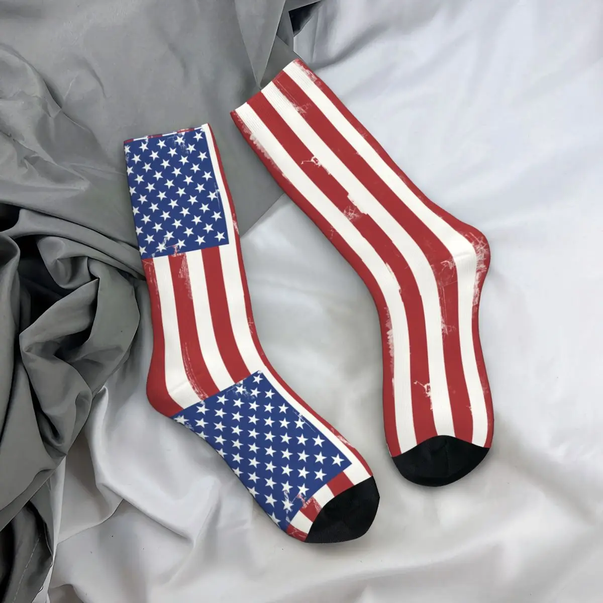 Calcetines con estampado de tema de bandera americana, medias suaves y transpirables con diseño geométrico de América para todas las estaciones