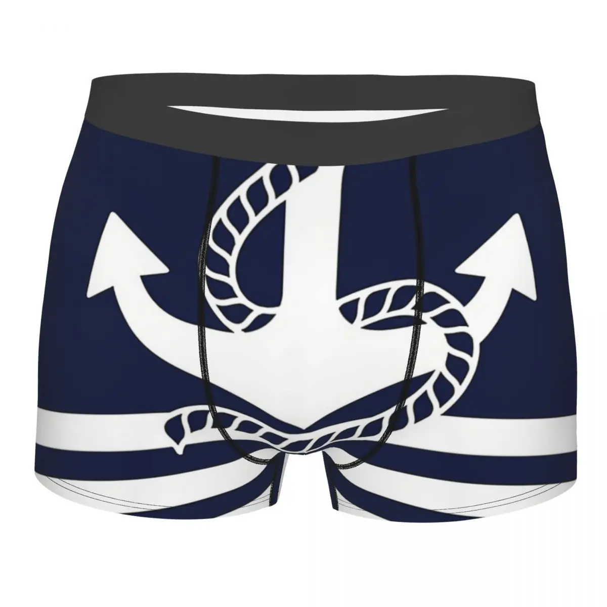 Nautical Navy Blue Stripes White Anchor Men Boxer Briefs Underwear Navigation Highly Breathable Sexy Shorts Gift Idea