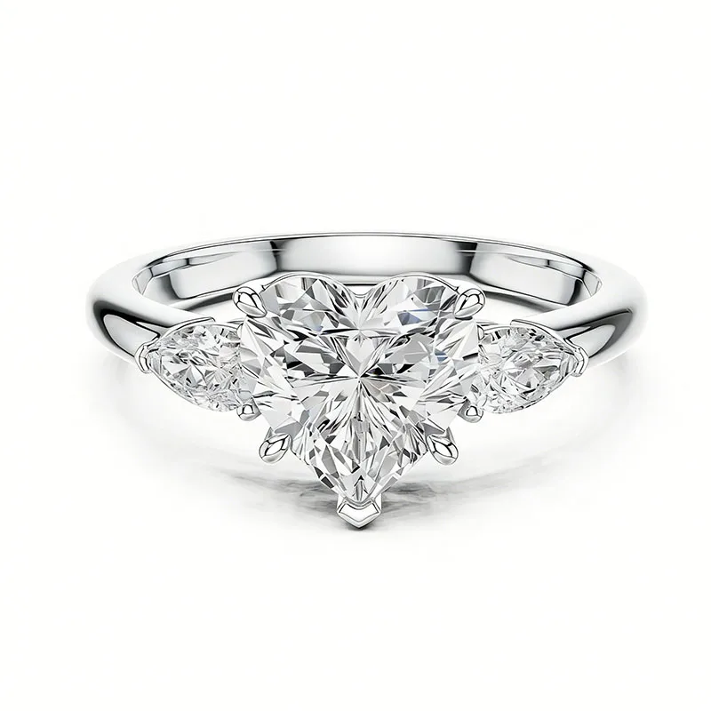 

Valentine Gift 2CT Heart Shape DEF VS-VVS Lab Grown Diamond Ring In Platinum 950 3pcs Diamonds Ring For Lady