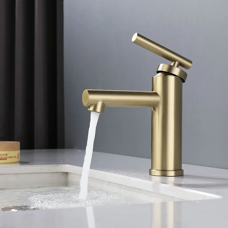 

Brushed Gold Bathroom Basin Faucet Gunmetal,Brushed,Black Water Mixer Tap Bathroom Hot And Cold Single Hole Single Handle