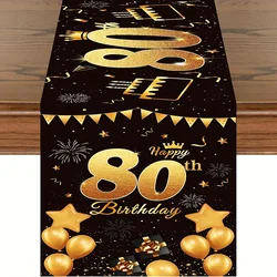 Black Golden 80th Birthday Linen Table Runner for Birthday Party Decor Washable Kitchen Dining Table Runners Dresser Scarf Decor