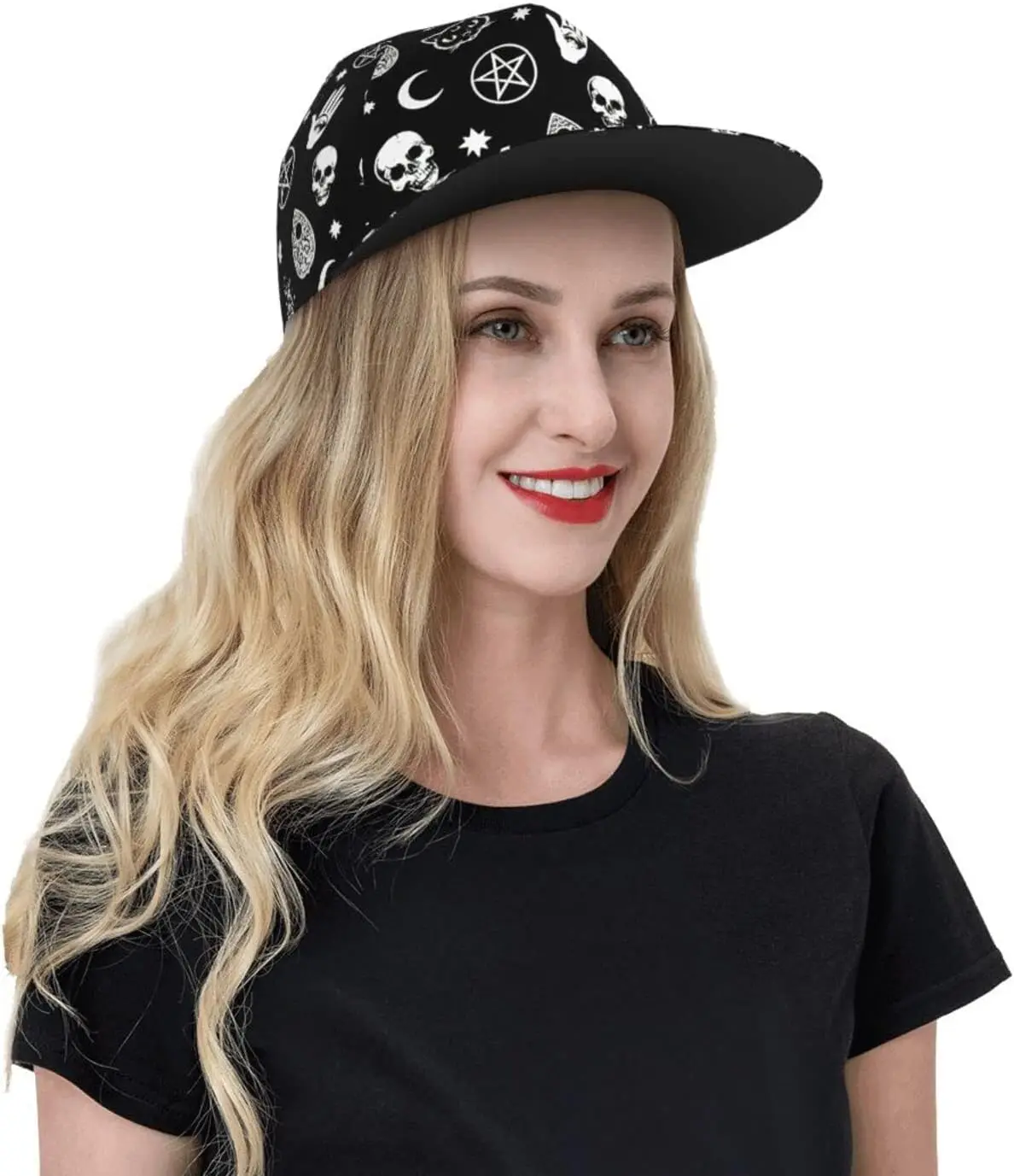 Skull Cat Moon Gothic Unisex Snapback Hats Adjustable Skull Cat Moon Gothic Flat Brim Trucker Hat Baseball Cap