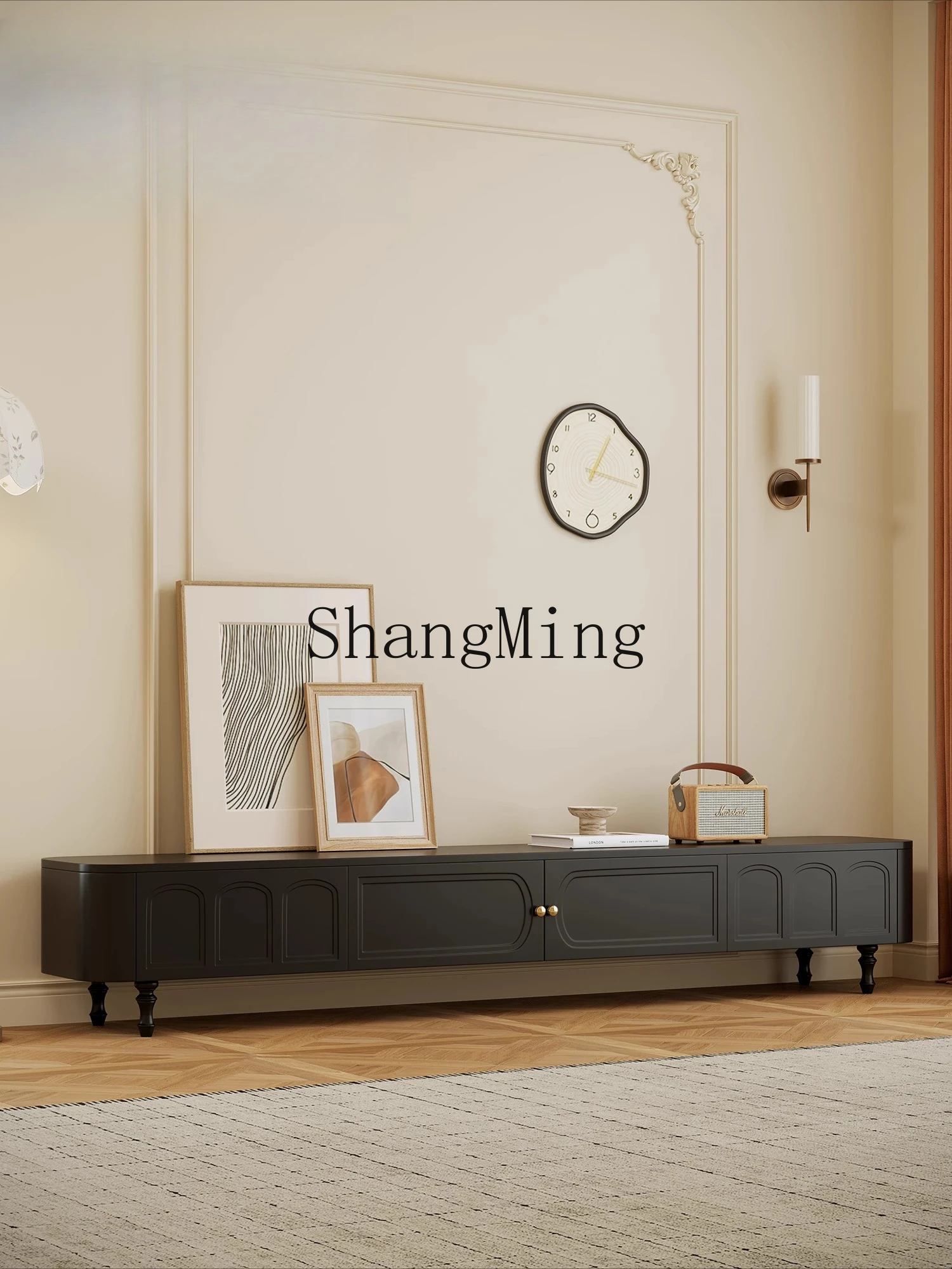 

CL Retro TV Cabinet Living Room Home New Small Apartment Black Simple TV Stand