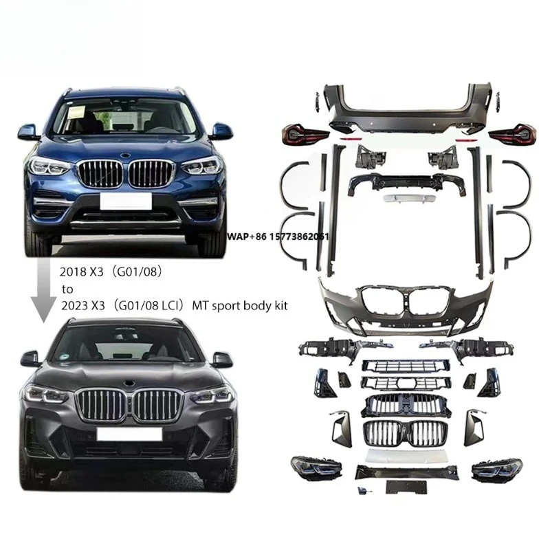 BM 2018y X3 G01/08 Old to New 2023y X3 G01/08 LCI MT Sport Body Kit New Bumpers Grille Head Light Tail Light Over Fenders